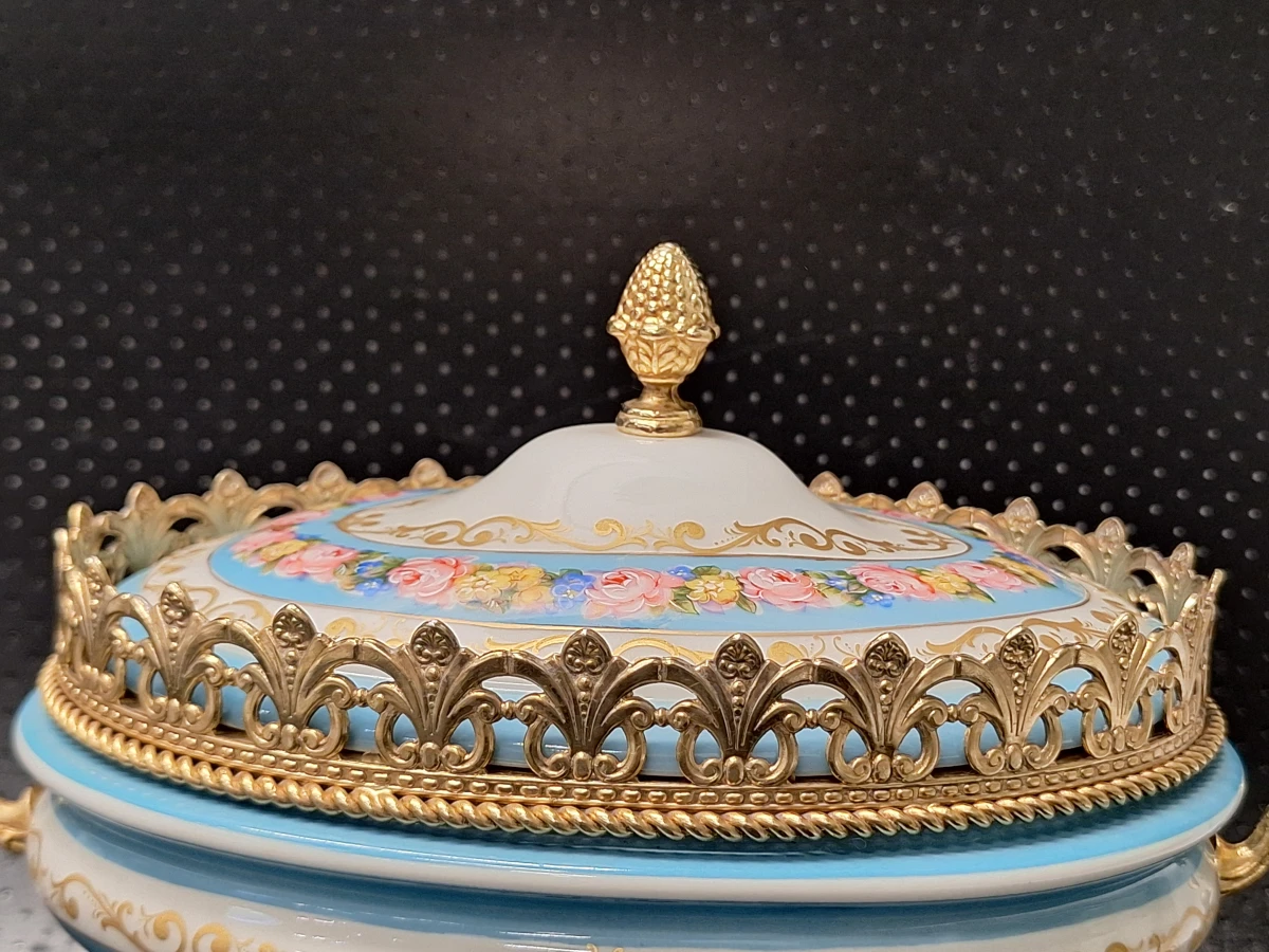 Klassieke Porseleinen Terrine / Bonbonnière met Bronzen Montuur - ACF (Décor de Paris) - foto 7