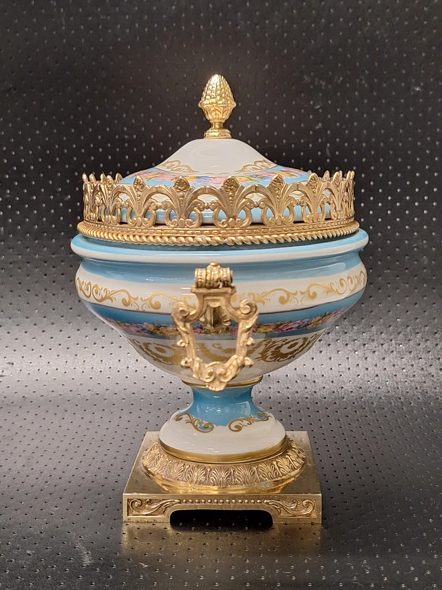 Klassieke Porseleinen Terrine / Bonbonnière met Bronzen Montuur - ACF (Décor de Paris) - foto 11