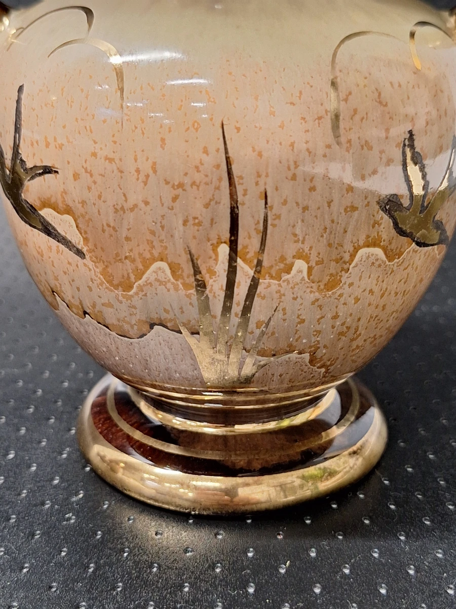 Set van 2 Vintage West-Germany Keramiek Vazen - Zwaluwen Decoratie & Gouden Accent - foto 4