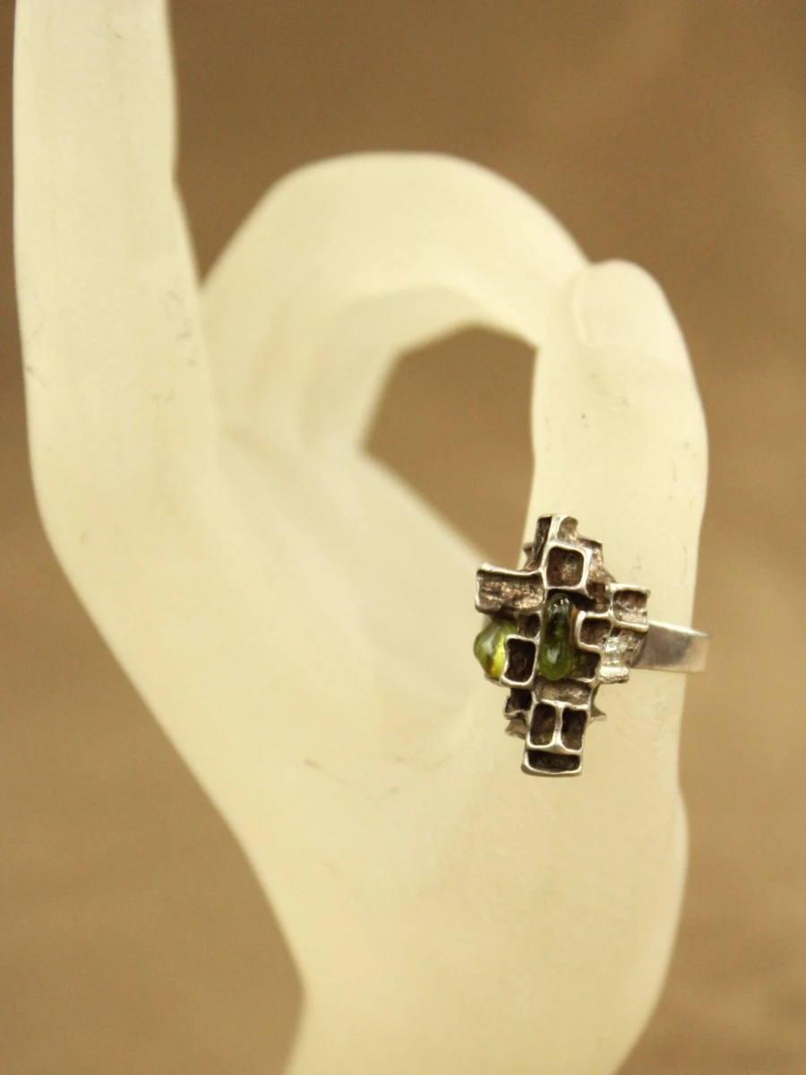 Verstelbare sterling zilveren ring met abstracte ringkop - foto 5