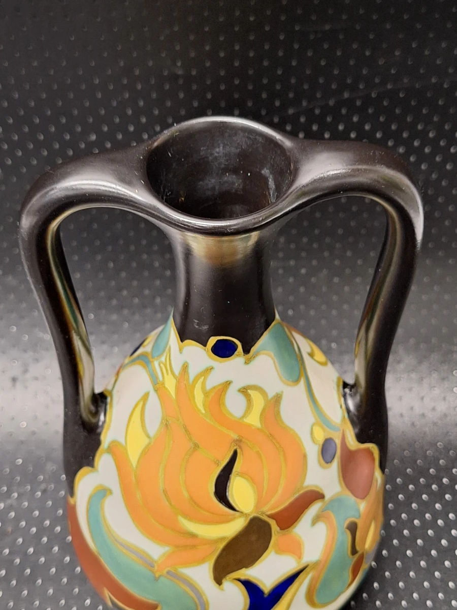 Zeldzame Art Deco Plateel Vaas - Plateelbakkerij Zenith Gouda (Decor 'Ruby', Model 94) - foto 5
