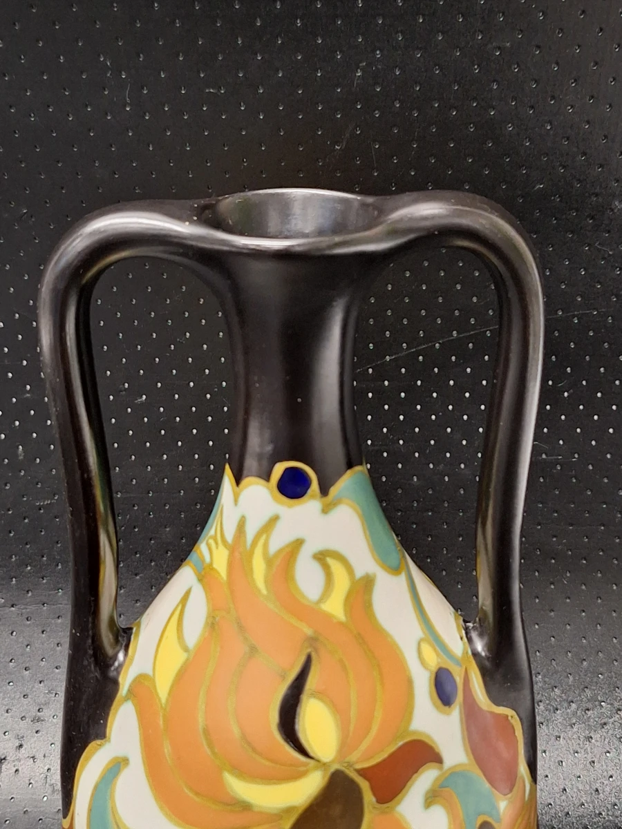 Zeldzame Art Deco Plateel Vaas - Plateelbakkerij Zenith Gouda (Decor 'Ruby', Model 94) - foto 3