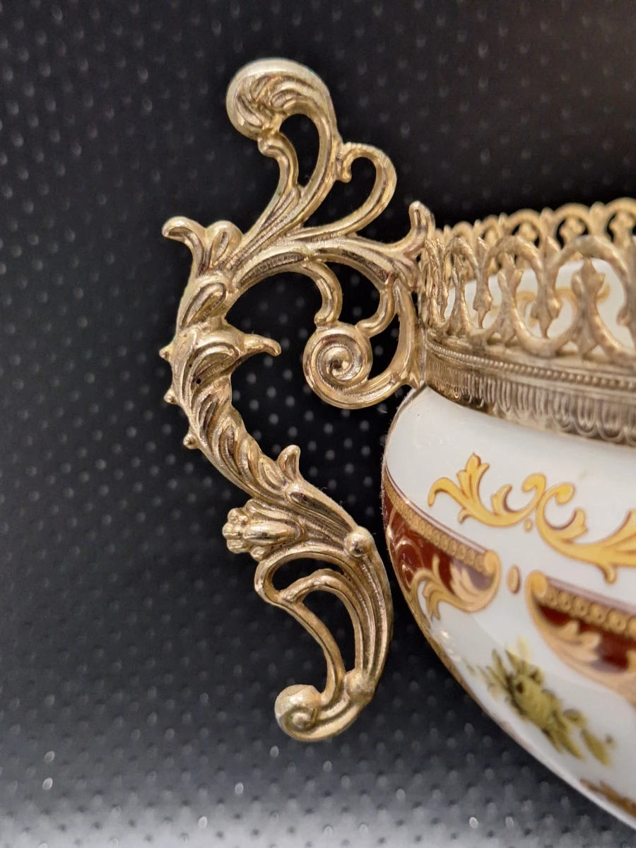 Luxe Klassieke Porseleinen Coupe op Voet - Ceramiche Alfa Italy (Met Messing Beslag) - foto 8