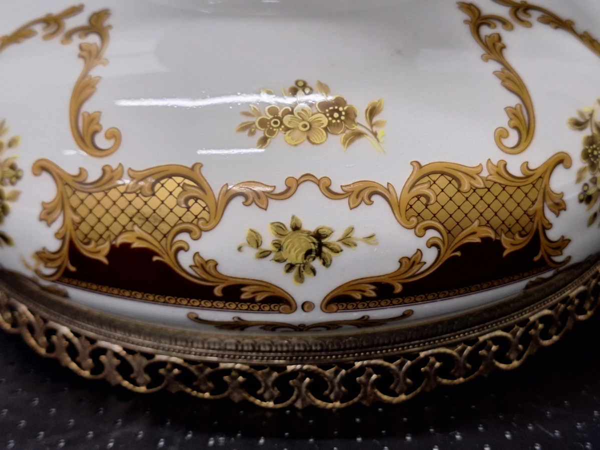 Luxe Klassieke Porseleinen Coupe op Voet - Ceramiche Alfa Italy (Met Messing Beslag) - foto 14