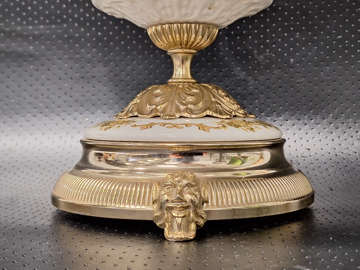 Luxe Klassieke Porseleinen Coupe op Voet - Ceramiche Alfa Italy (Met Messing Beslag) - foto 4