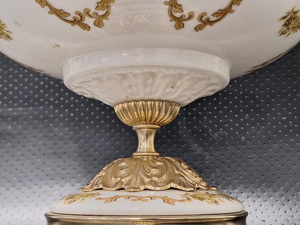 Luxe Klassieke Porseleinen Coupe op Voet - Ceramiche Alfa Italy (Met Messing Beslag) - foto 5