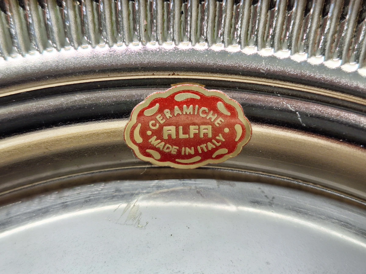Luxe Klassieke Porseleinen Coupe op Voet - Ceramiche Alfa Italy (Met Messing Beslag) - foto 15