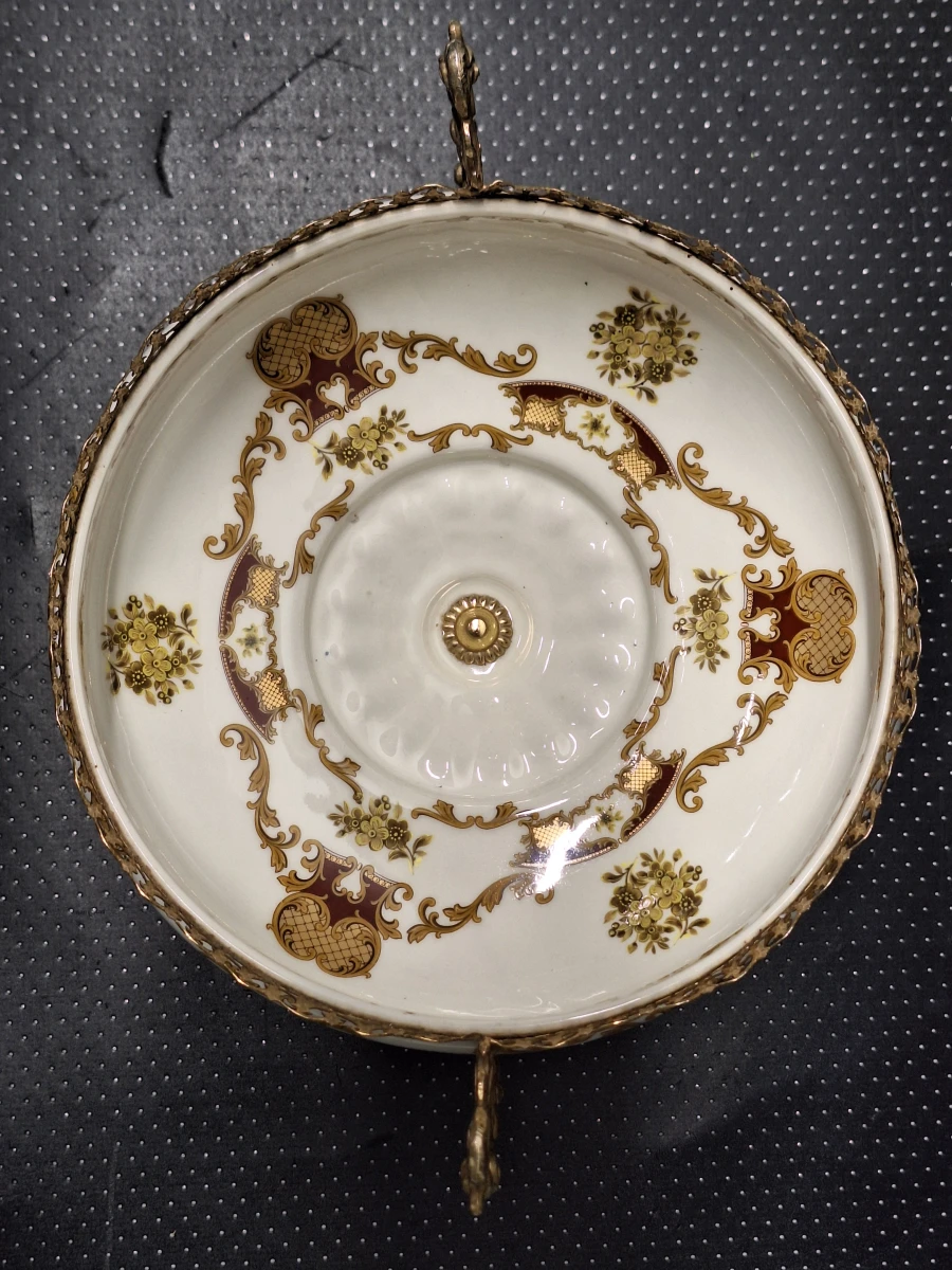 Luxe Klassieke Porseleinen Coupe op Voet - Ceramiche Alfa Italy (Met Messing Beslag) - foto 10