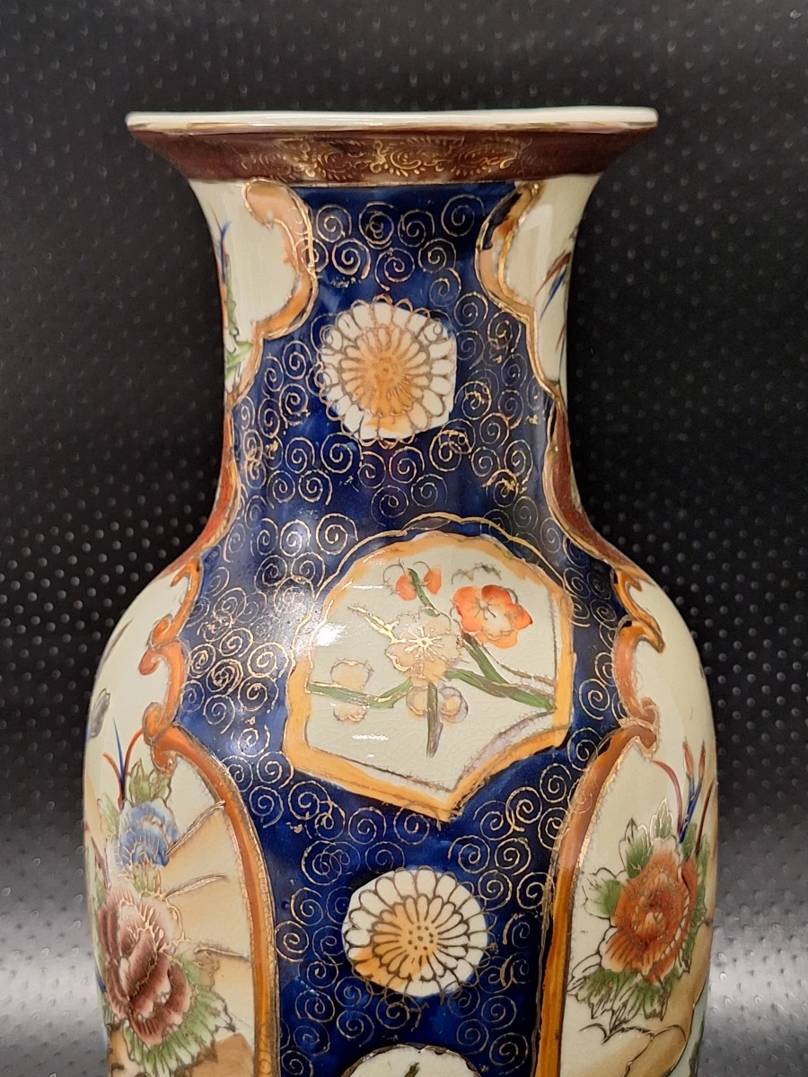 Set van 2 Vintage Chinese Satsuma-Stijl Porseleinen Vazen - Vogels & Pioenrozen (Zhongguo Zhizao) - foto 6
