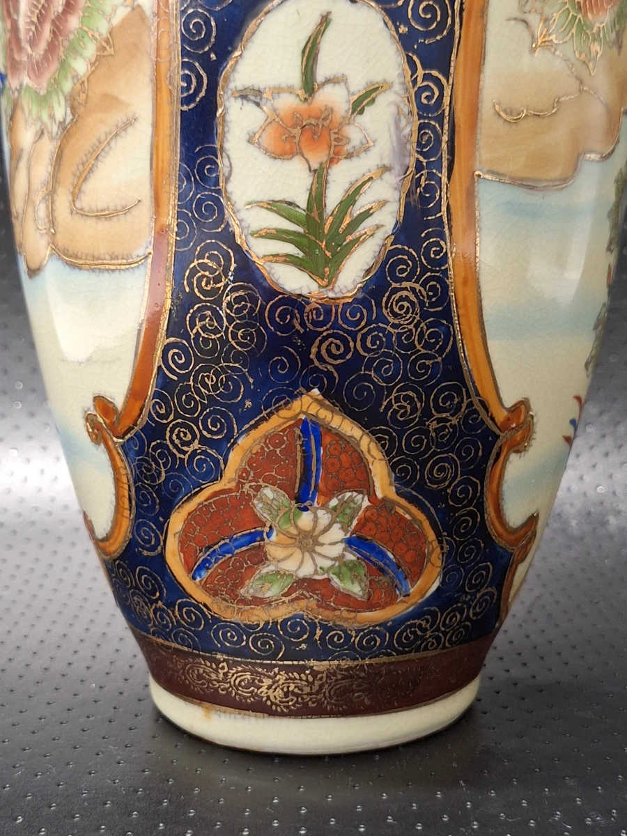 Set van 2 Vintage Chinese Satsuma-Stijl Porseleinen Vazen - Vogels & Pioenrozen (Zhongguo Zhizao) - foto 5