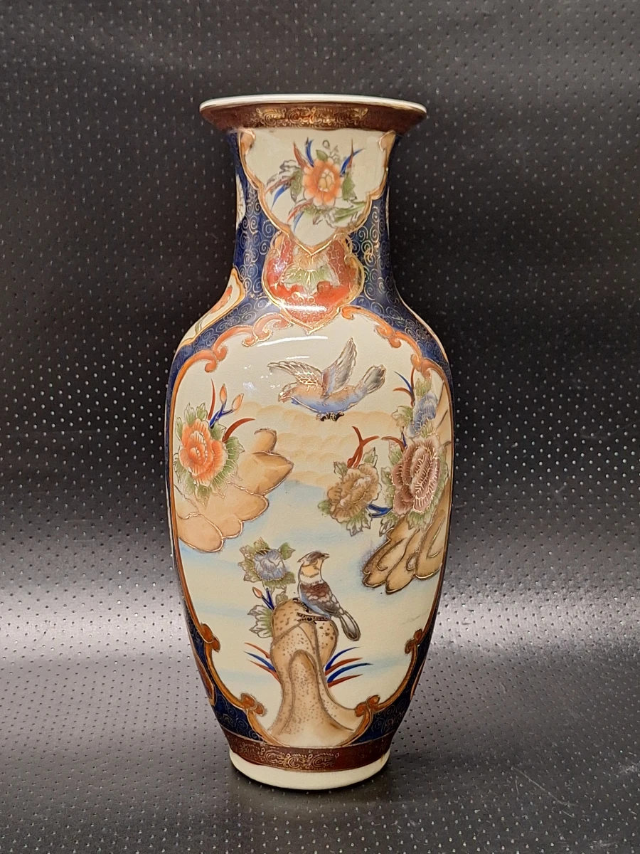 Set van 2 Vintage Chinese Satsuma-Stijl Porseleinen Vazen - Vogels & Pioenrozen (Zhongguo Zhizao) - foto 3