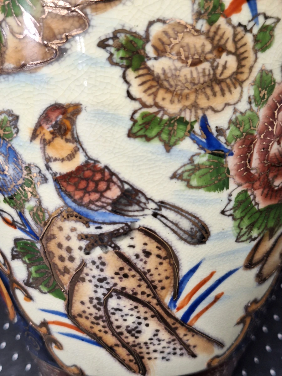 Set van 2 Vintage Chinese Satsuma-Stijl Porseleinen Vazen - Vogels & Pioenrozen (Zhongguo Zhizao) - foto 16
