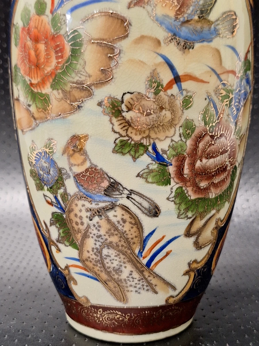 Set van 2 Vintage Chinese Satsuma-Stijl Porseleinen Vazen - Vogels & Pioenrozen (Zhongguo Zhizao) - foto 13