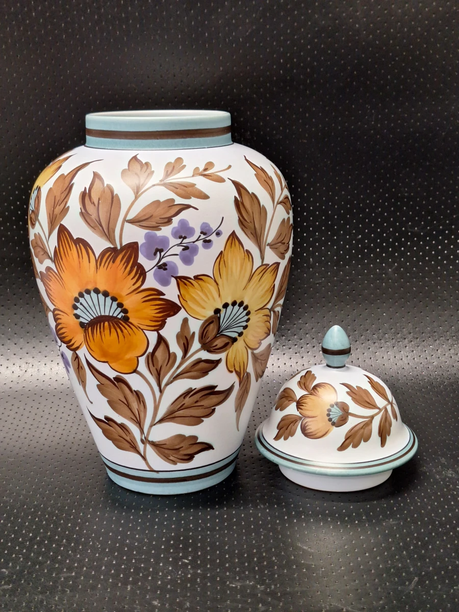 Vintage Gouda Flora Holland Aardewerk Dekselvaas - Decor 'Flora' (#3000) - foto 8