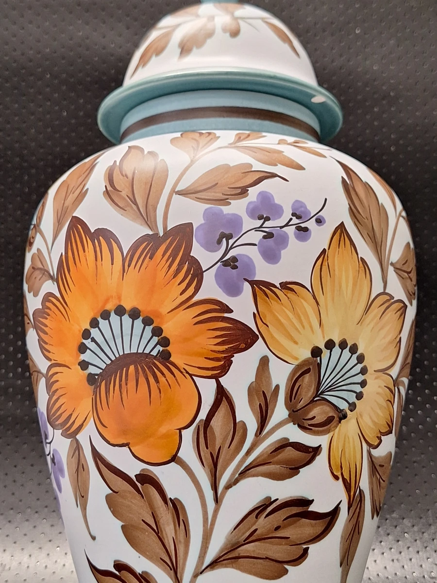 Vintage Gouda Flora Holland Aardewerk Dekselvaas - Decor 'Flora' (#3000) - foto 5