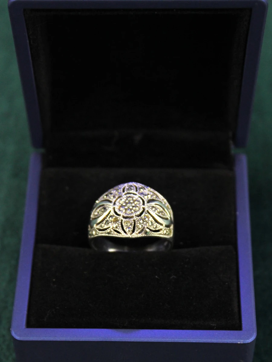 Sterling zilveren florale ring met marcasiet - foto 2