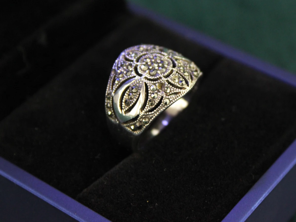 Sterling zilveren florale ring met marcasiet - foto 3