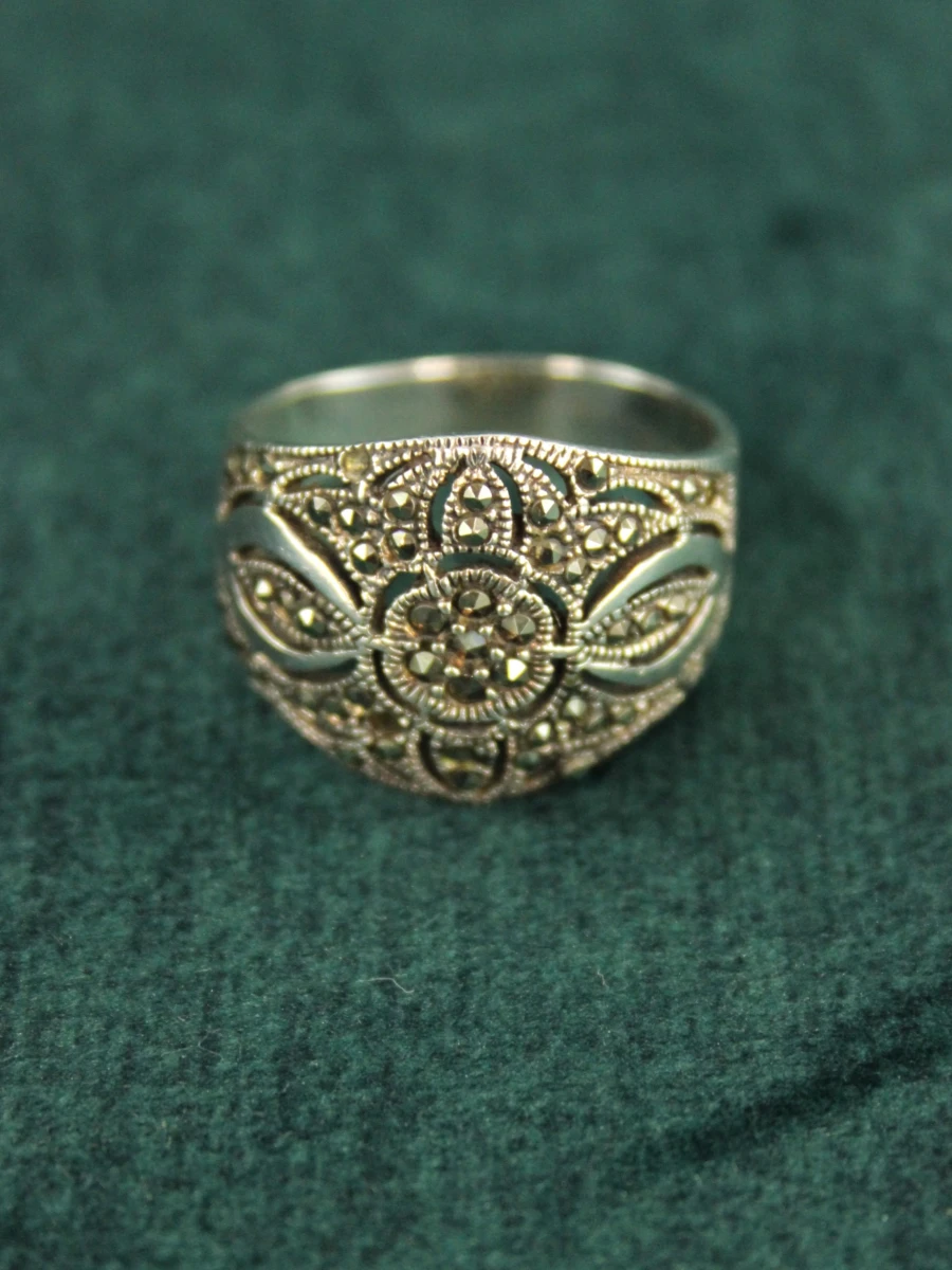 Sterling zilveren florale ring met marcasiet - foto 4