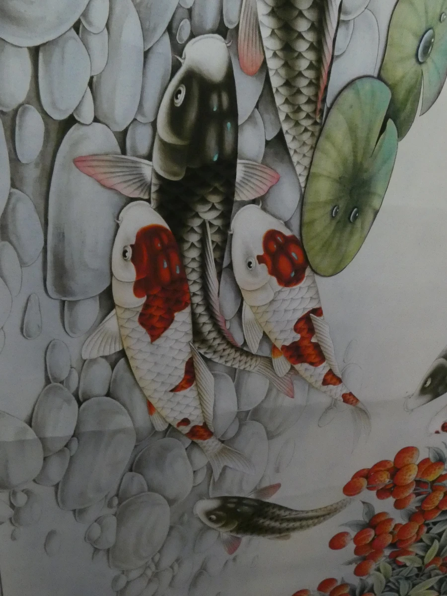 Chinese Hangende Rol – Negen Koi-karpers & Lotus - foto 7