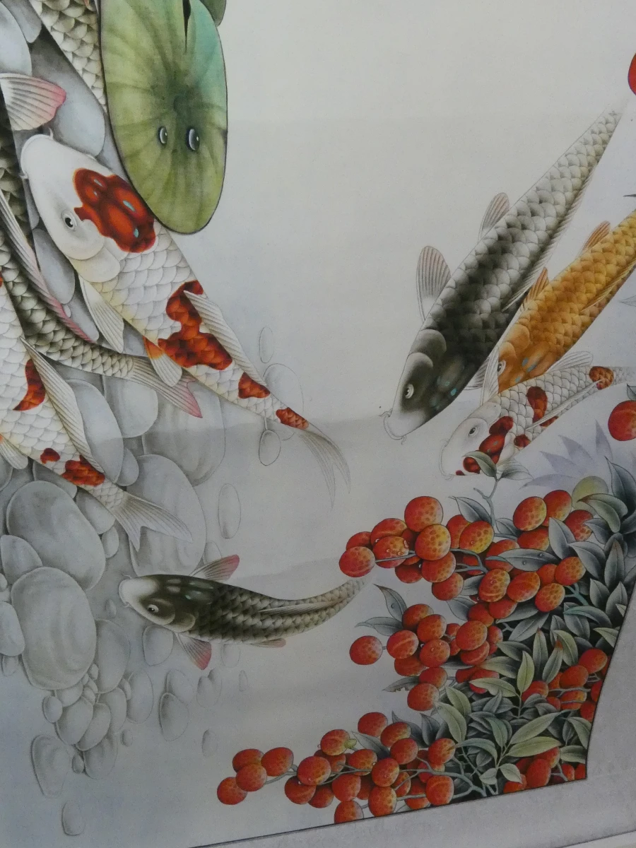 Chinese Hangende Rol – Negen Koi-karpers & Lotus - foto 8