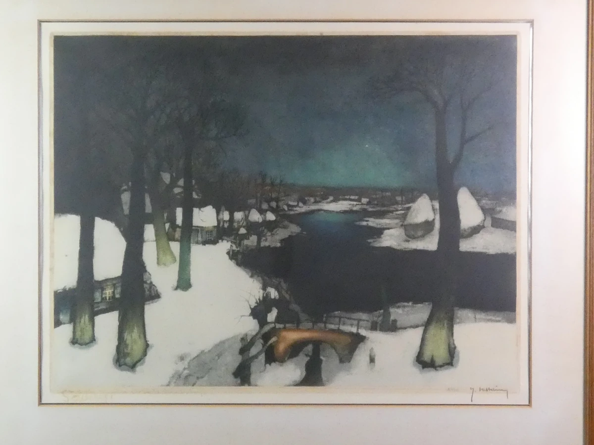 Ingelijste ets winterlandschap naar Saverys door Hebbelinck - foto 2