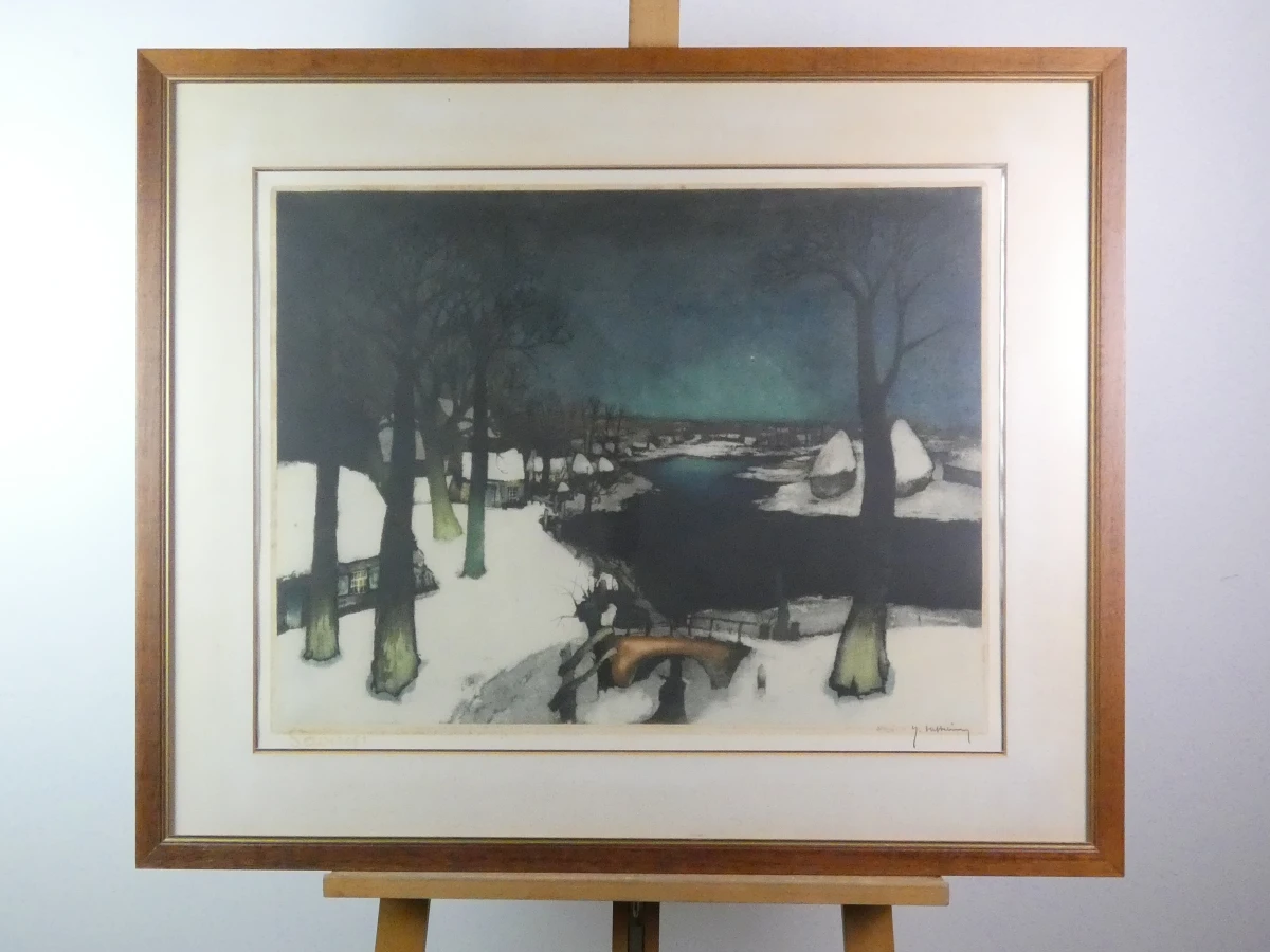 Ingelijste ets winterlandschap naar Saverys door Hebbelinck - foto 3