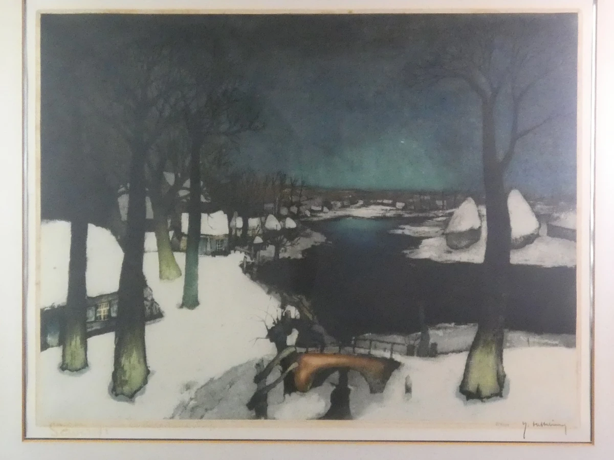 Ingelijste ets winterlandschap naar Saverys door Hebbelinck - foto 4