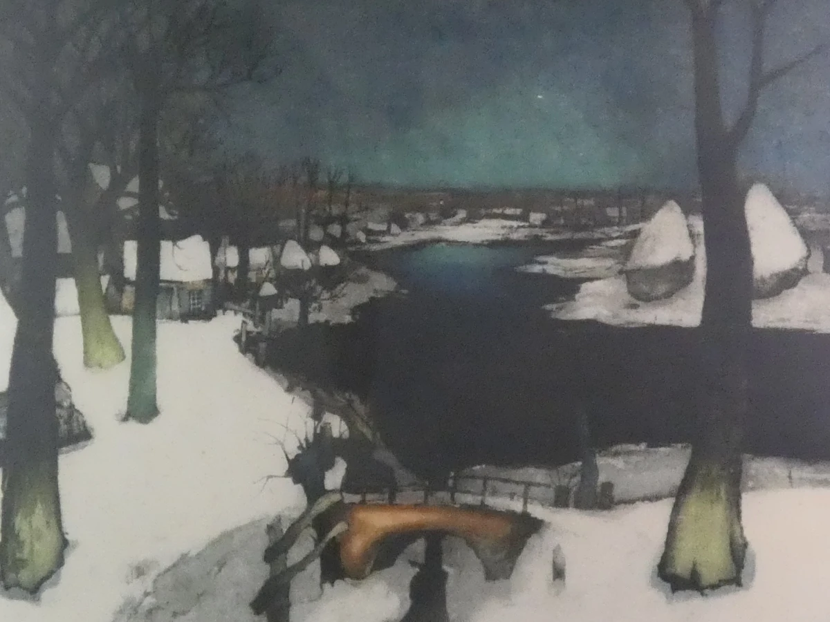 Ingelijste ets winterlandschap naar Saverys door Hebbelinck - foto 5