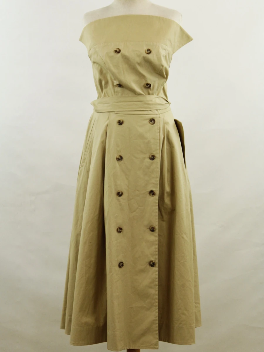 RAE Antwerp beige bustierjurk in retro stijl fit and flare in gladde zwaardere  soepelvallende stof - foto 2
