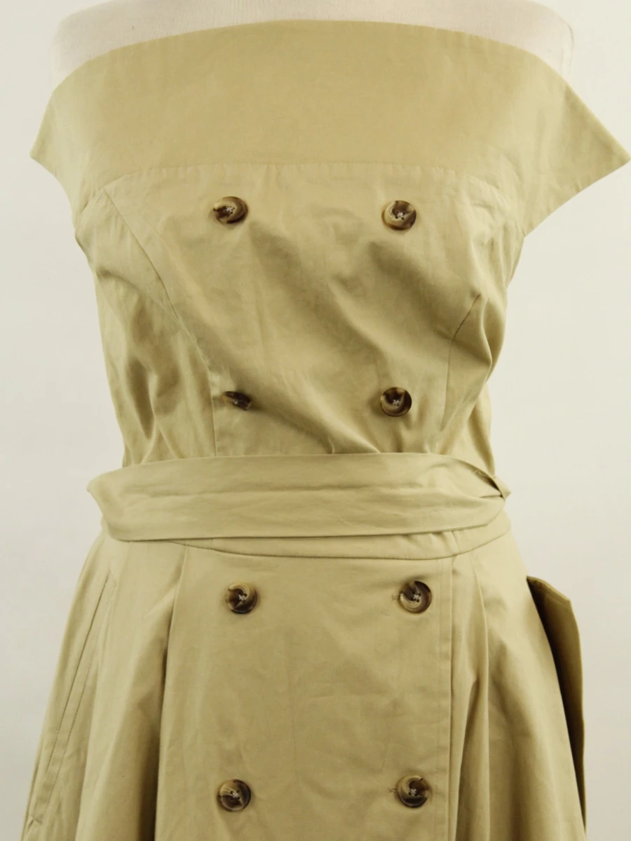RAE Antwerp beige bustierjurk in retro stijl fit and flare in gladde zwaardere  soepelvallende stof - foto 5