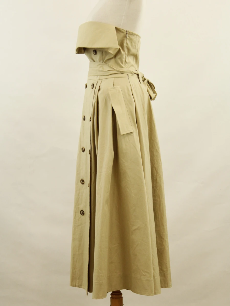 RAE Antwerp beige bustierjurk in retro stijl fit and flare in gladde zwaardere  soepelvallende stof - foto 3