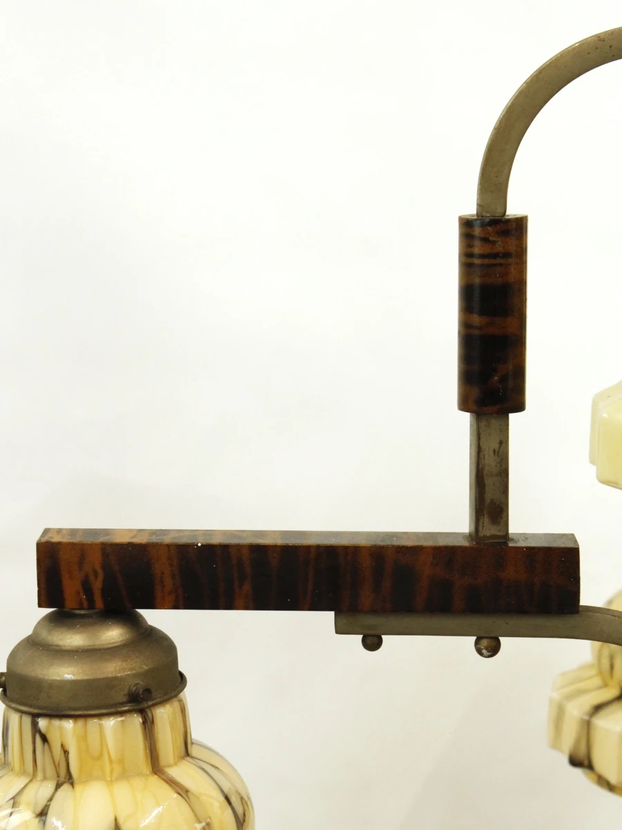 Art Deco luster met 5 gemarmerde glazen kappen (uranium) - jaren '30 - foto 4