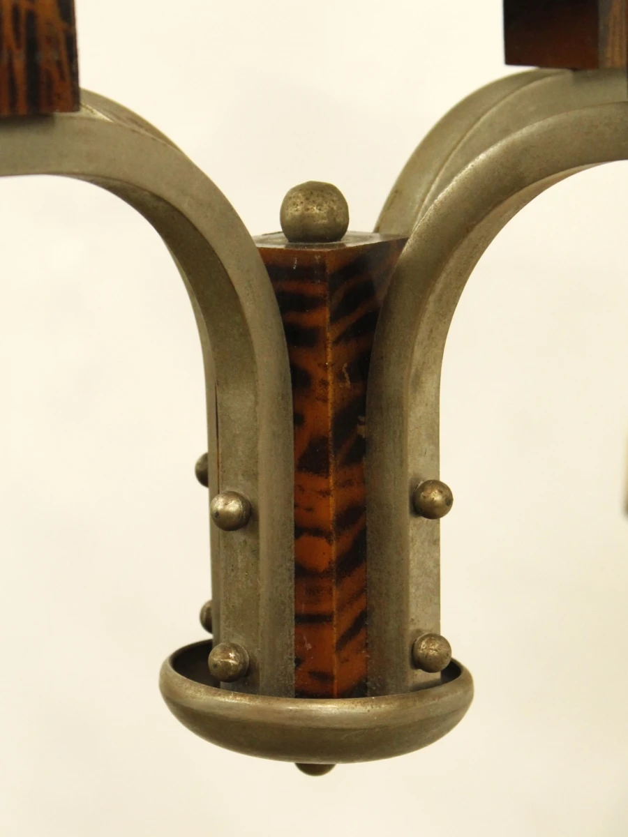 Art Deco luster met 5 gemarmerde glazen kappen (uranium) - jaren '30 - foto 6