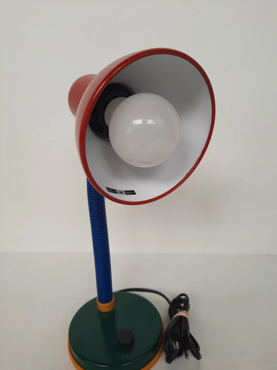 Retro Postmodern Zwanenhals Bureaulamp – Primaire Kleuren – Jaren 80