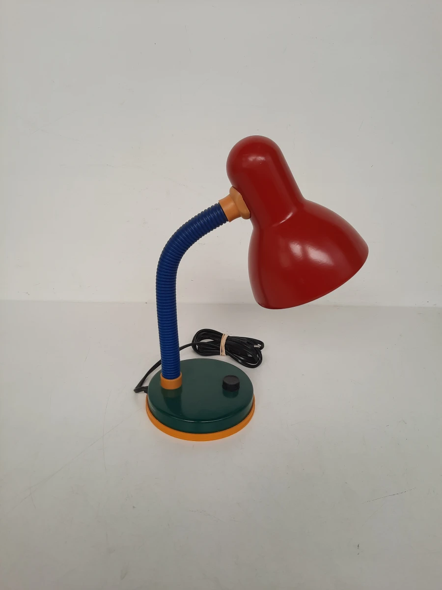 Retro Postmodern Zwanenhals Bureaulamp – Primaire Kleuren – Jaren 80