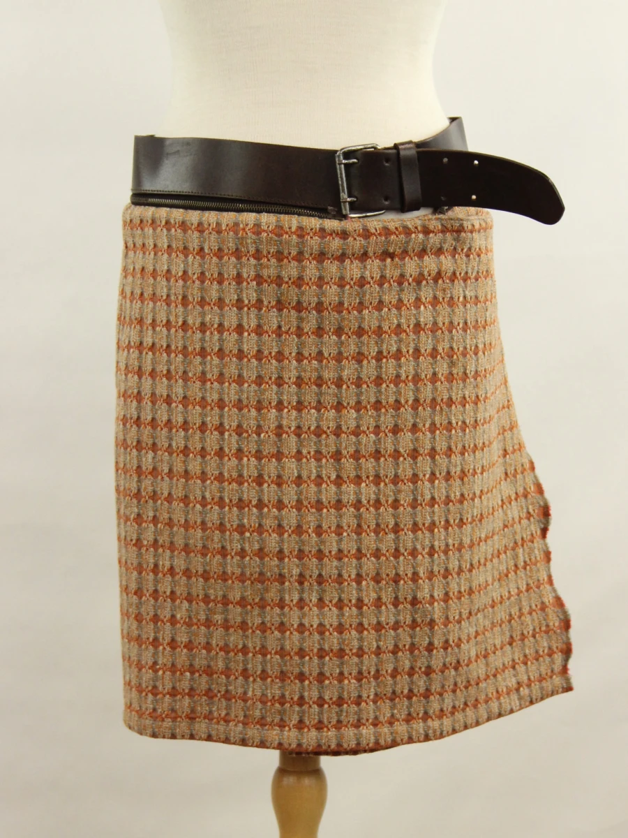 Natan Knitwear wikklerokje met  lederen riem in herfstkleuren - foto 2