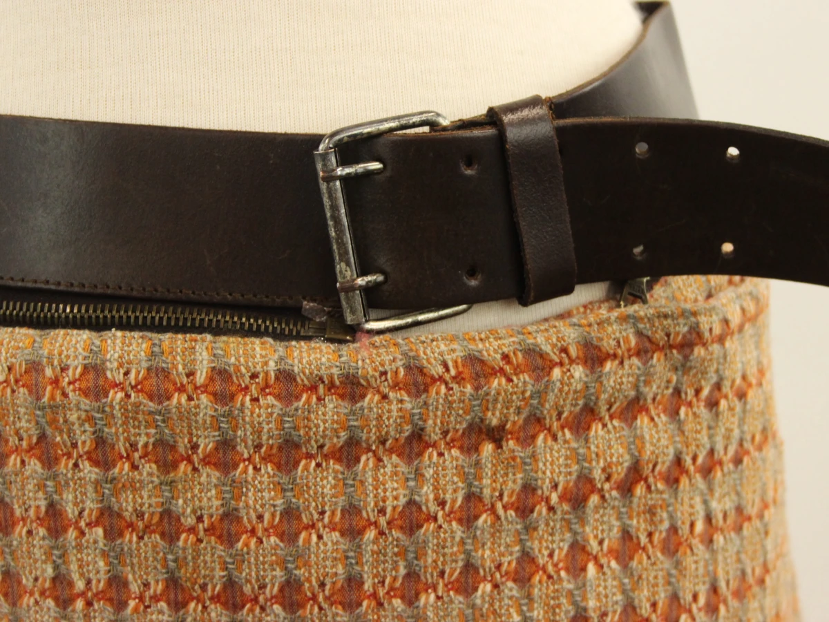 Natan Knitwear wikklerokje met  lederen riem in herfstkleuren - foto 3