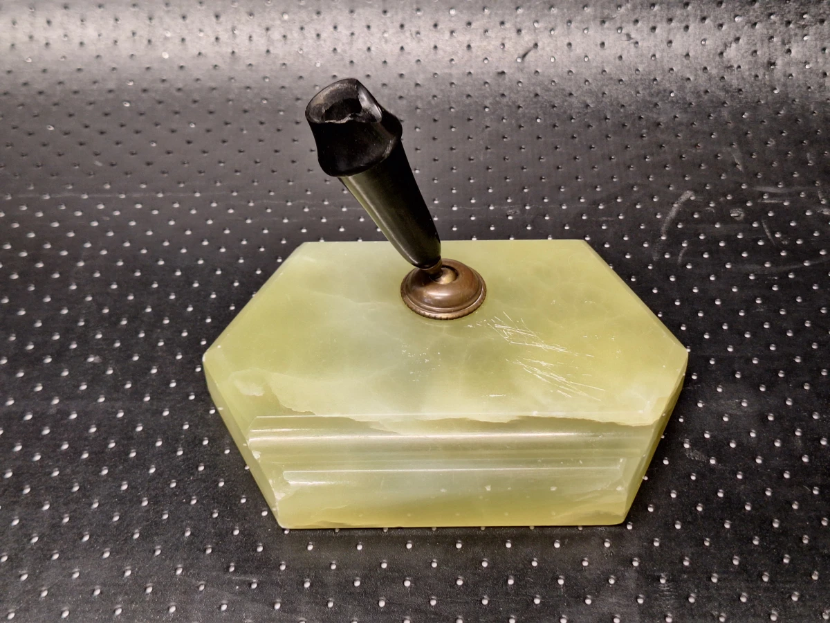Negendelige set van Art-Deco bureau-accessoires in groen onyx met Weens koudbeschilderd brons - foto 17