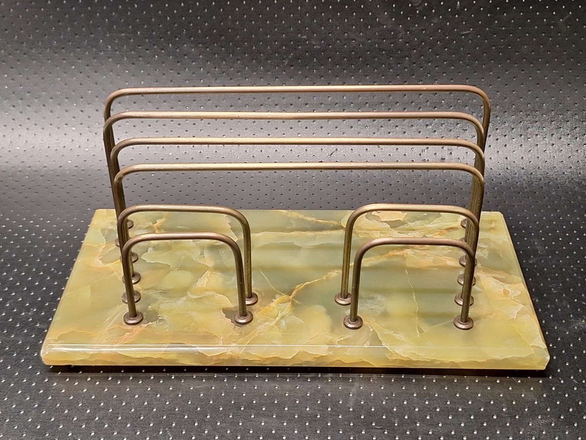 Negendelige set van Art-Deco bureau-accessoires in groen onyx met Weens koudbeschilderd brons - foto 10