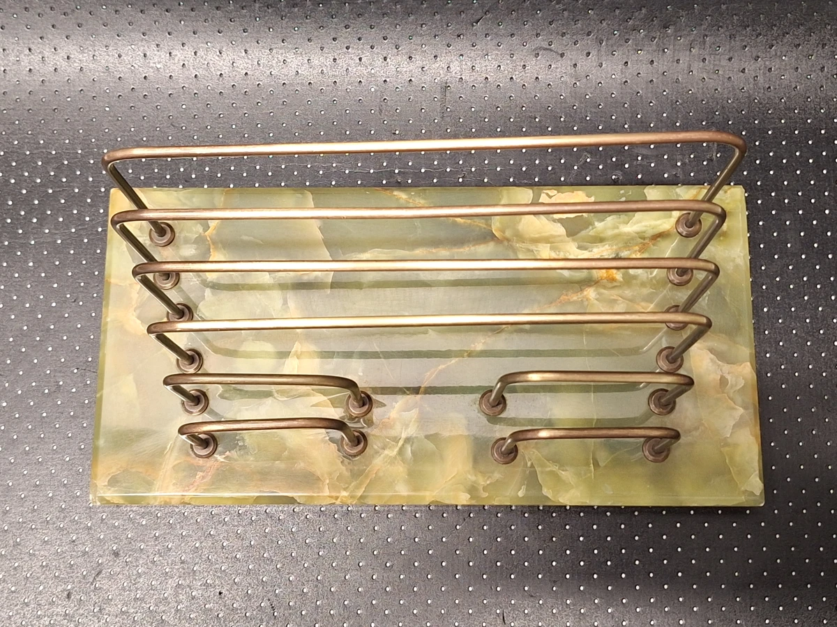 Negendelige set van Art-Deco bureau-accessoires in groen onyx met Weens koudbeschilderd brons - foto 12