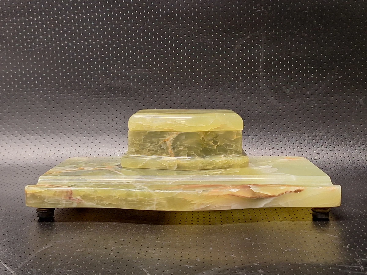 Negendelige set van Art-Deco bureau-accessoires in groen onyx met Weens koudbeschilderd brons - foto 4