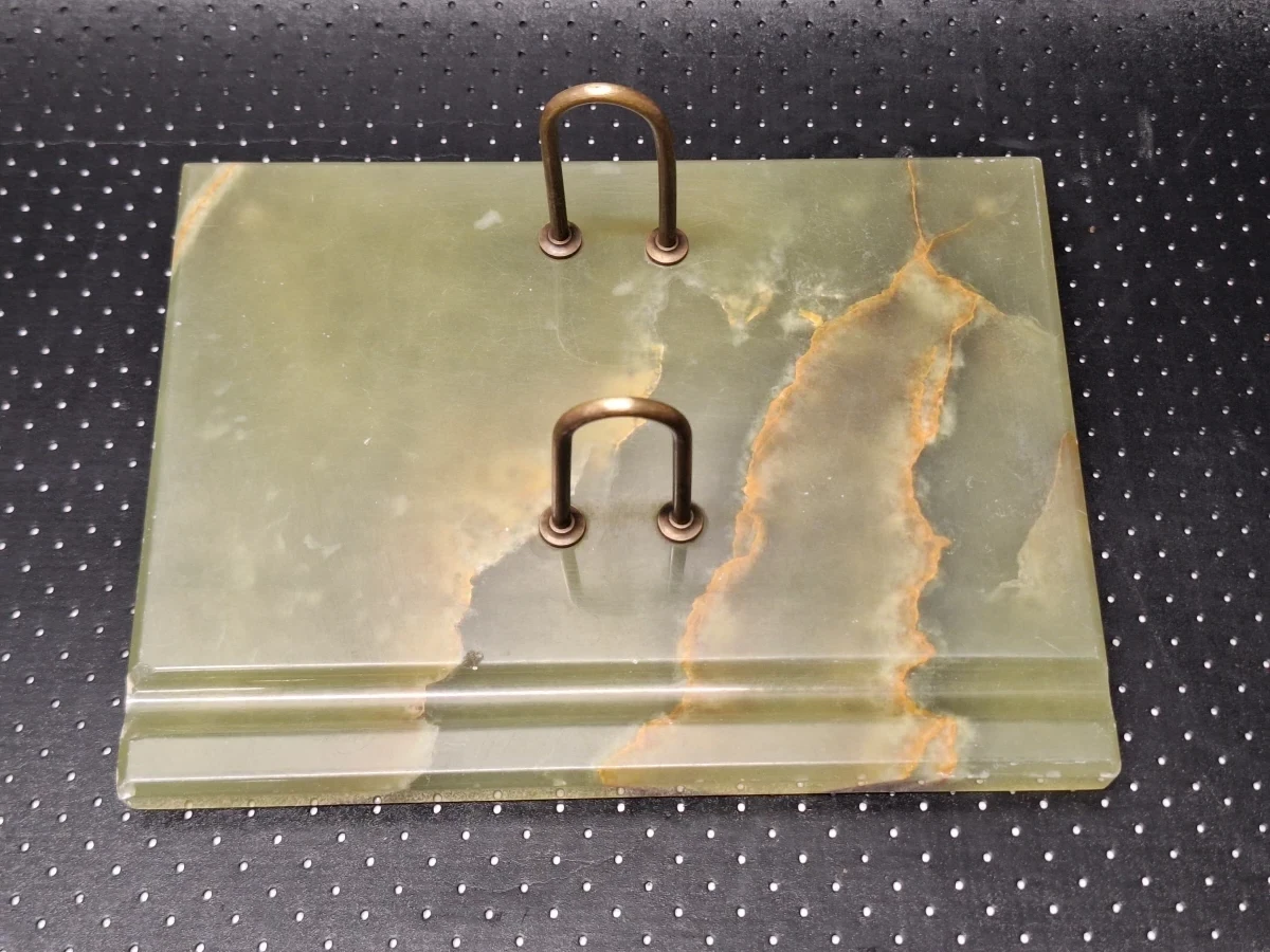 Negendelige set van Art-Deco bureau-accessoires in groen onyx met Weens koudbeschilderd brons - foto 15