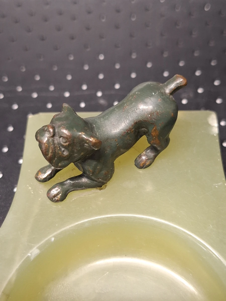 Negendelige set van Art-Deco bureau-accessoires in groen onyx met Weens koudbeschilderd brons - foto 25