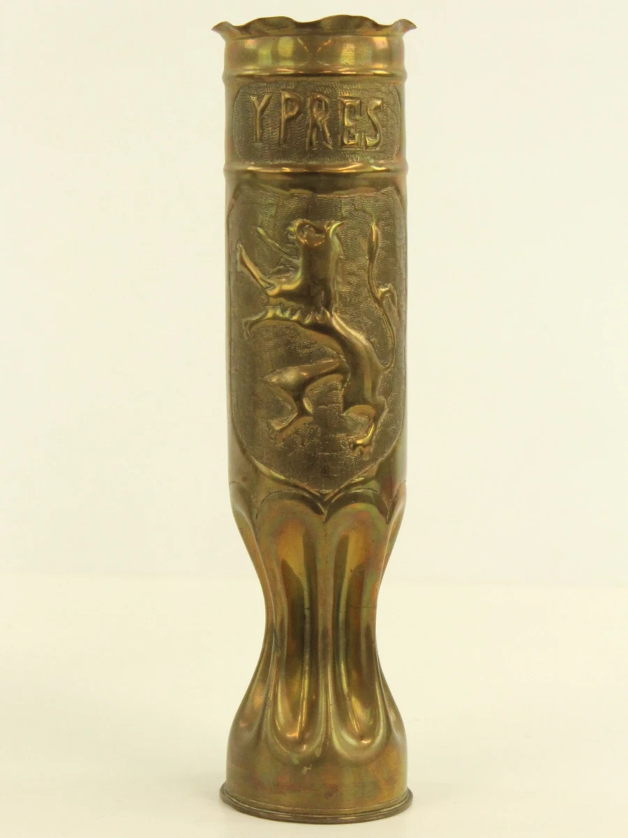 Trench Art set van 2 koperen kogelhuls vazen - foto 5