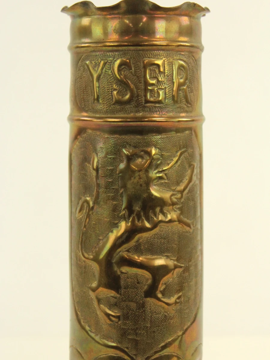 Trench Art set van 2 koperen kogelhuls vazen - foto 7