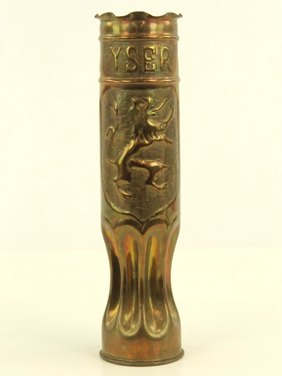 Trench Art set van 2 koperen kogelhuls vazen - foto 8