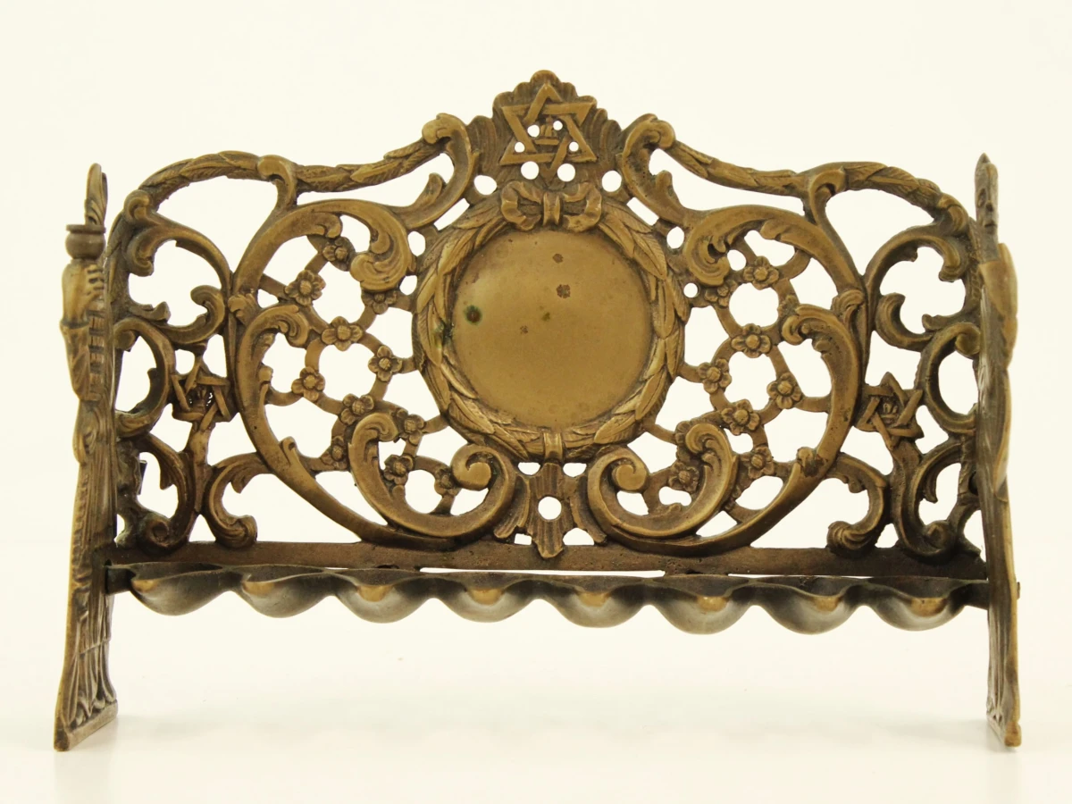 Antieke messing Chanoekalamp - Judaica - Mozes & Aäron - Praag/Bohemen - vermoedelijk 19e eeuw - foto 3