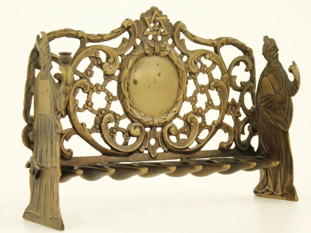 Antieke messing Chanoekalamp - Judaica - Mozes & Aäron - Praag/Bohemen - vermoedelijk 19e eeuw - foto 5