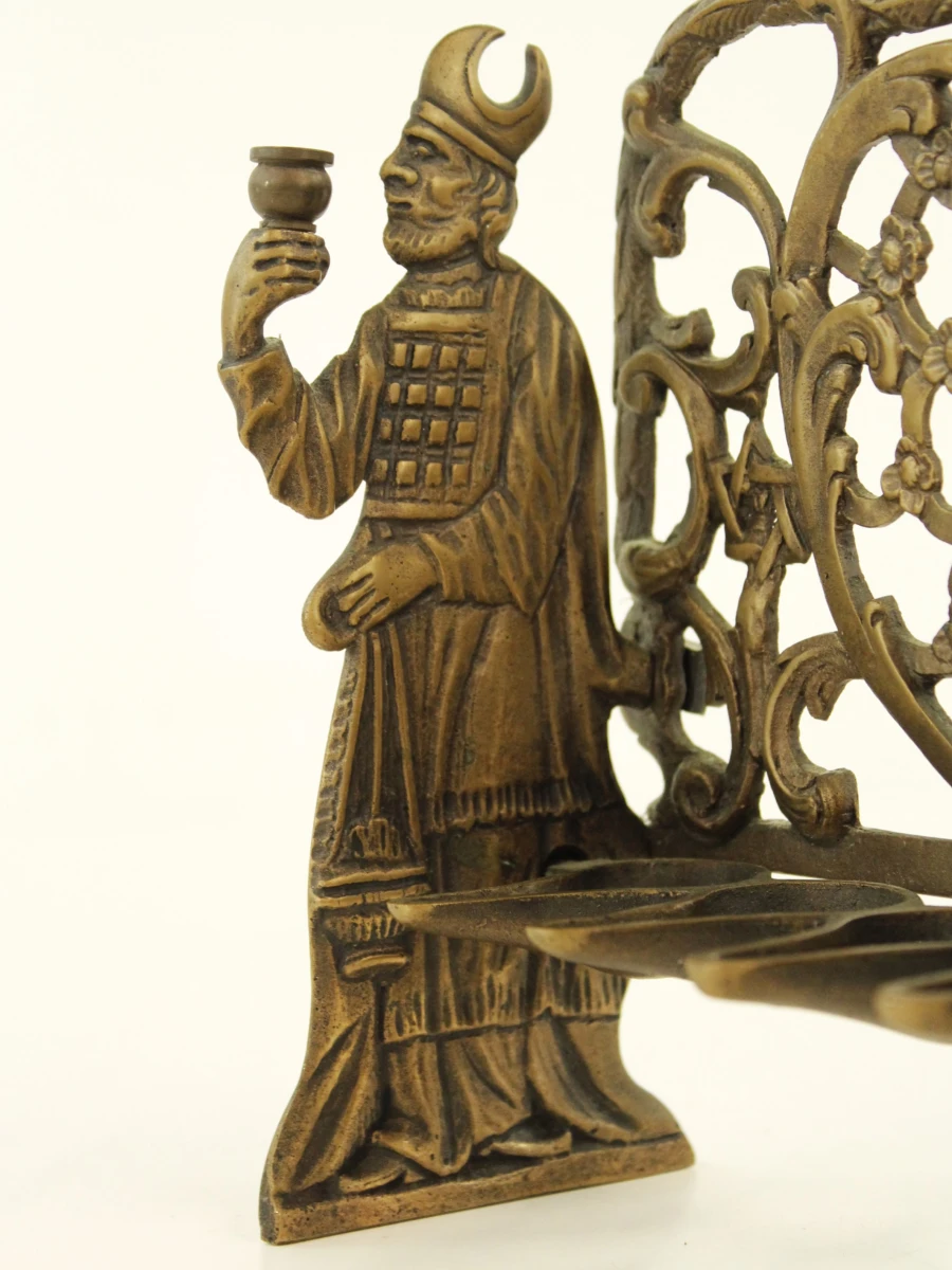 Antieke messing Chanoekalamp - Judaica - Mozes & Aäron - Praag/Bohemen - vermoedelijk 19e eeuw - foto 7