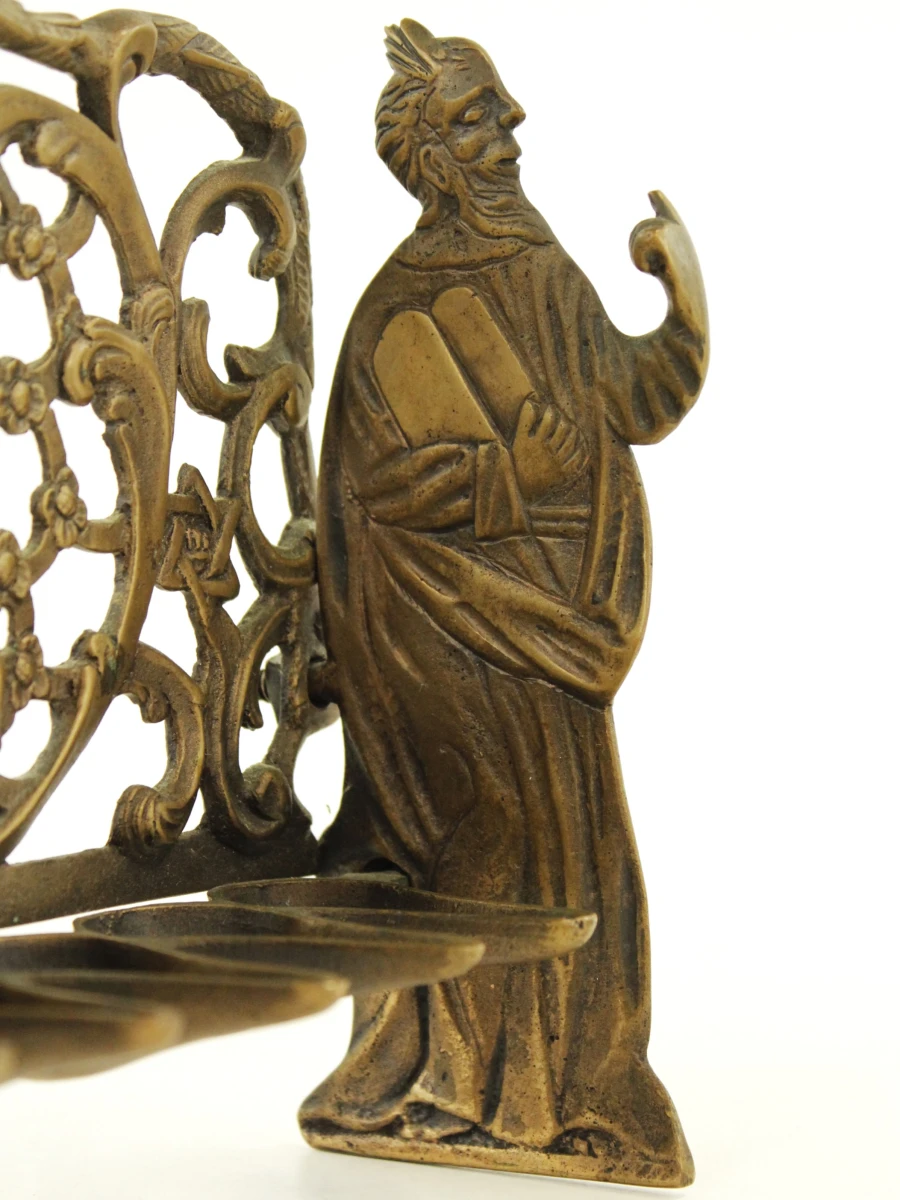 Antieke messing Chanoekalamp - Judaica - Mozes & Aäron - Praag/Bohemen - vermoedelijk 19e eeuw - foto 8